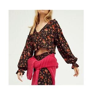 new free people floral secret garden cropped long sleeve blouse size small